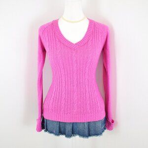 VTG 00s Y2K Limited Too Pink Cable Knit V-Neck Long Sleeve Sweater Size Girls 12